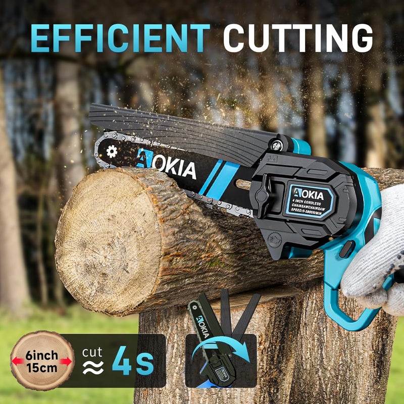 Aokia Electric Mini Chainsaw Cordless, Small Hand held 20V Power 2 Battery With Charger 6 Inch Saw Powered Operated Household and Garden Cut Tree Trimming Wood Gifts for Father Husband Men&Mother - Image 2